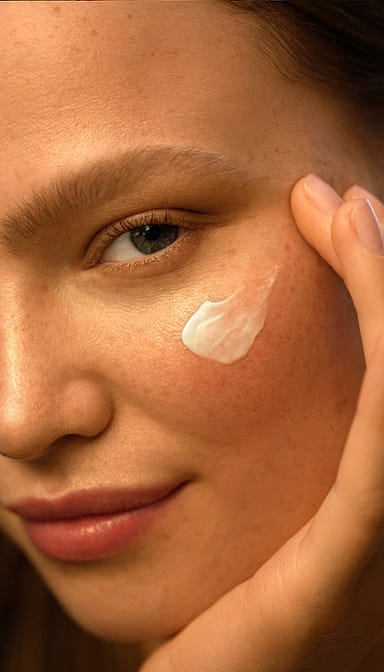 Closeup young woman applying face cream