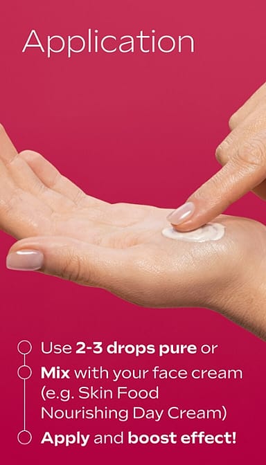 Application : use 2-3 drops pure or mix with your face cream